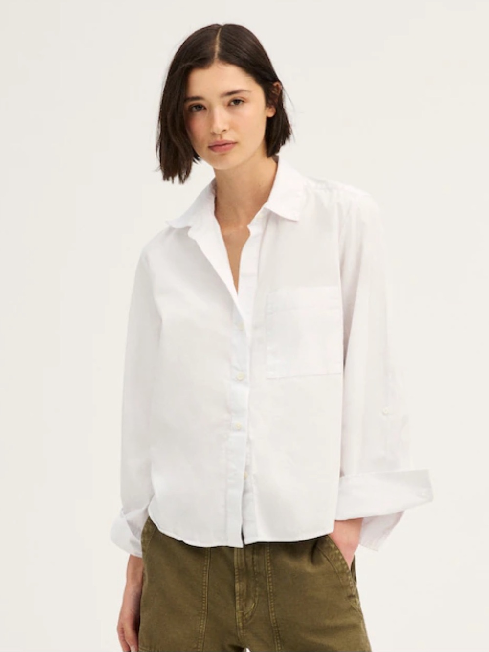 Madewell The Signature Y-Neck Shirt in Poplin white